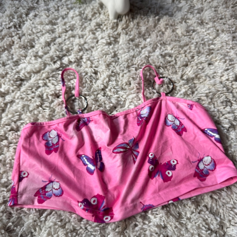 Eye-catching Vibrant Pink Butterfly women’s streetwear vintage Crop Top with Rin - Picture 2 of 3
